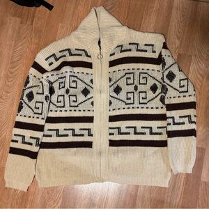 Men's Beige and Brown Patterned Sweater